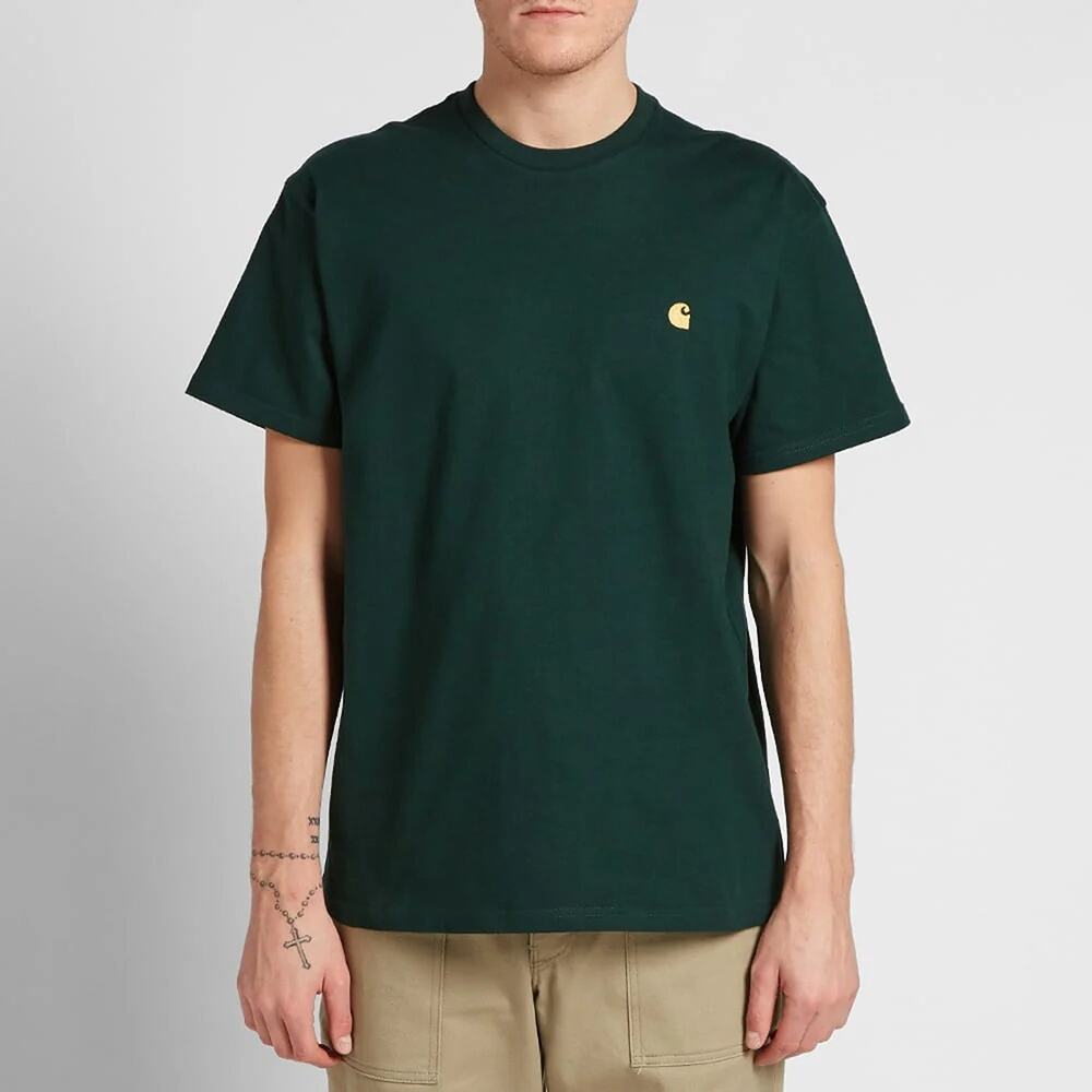 Men's Carhartt WIP Chase T-Shirt Bottle Green/Gold Size Small